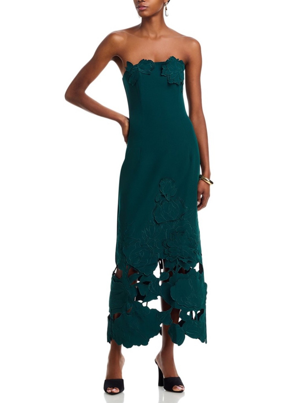 Leo Lin Green Floral Laser-Cut Midi Skirt NWOT